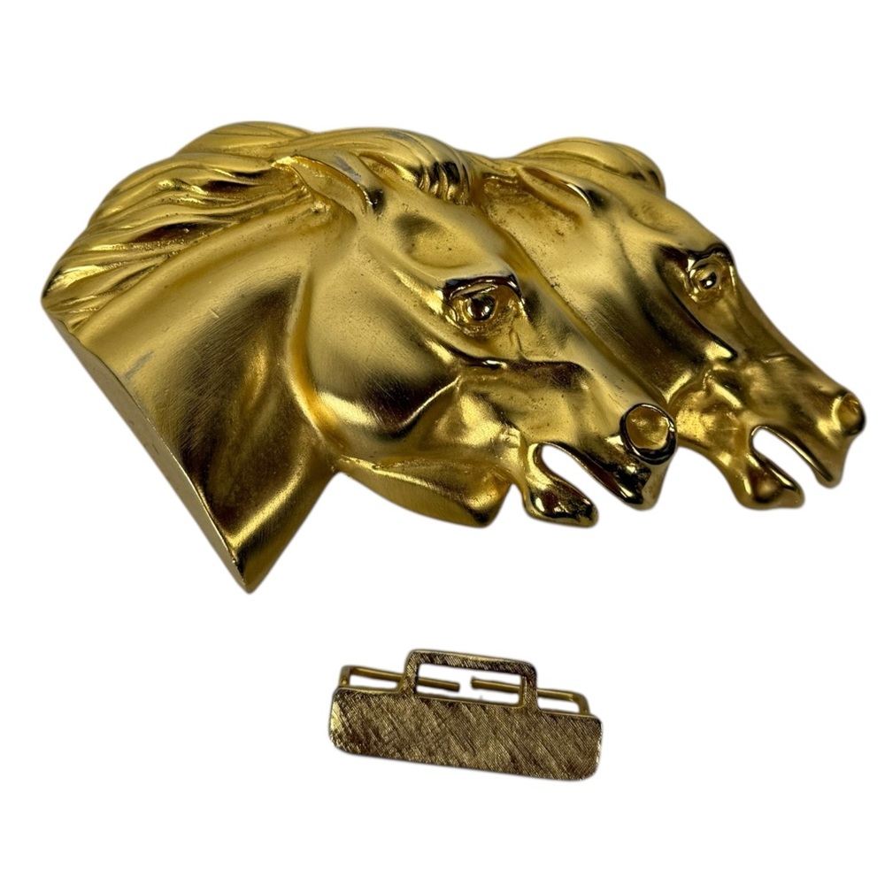 Doreen Ryan Two Horse Head Buckle Signed Gold Tone Vintage 1993